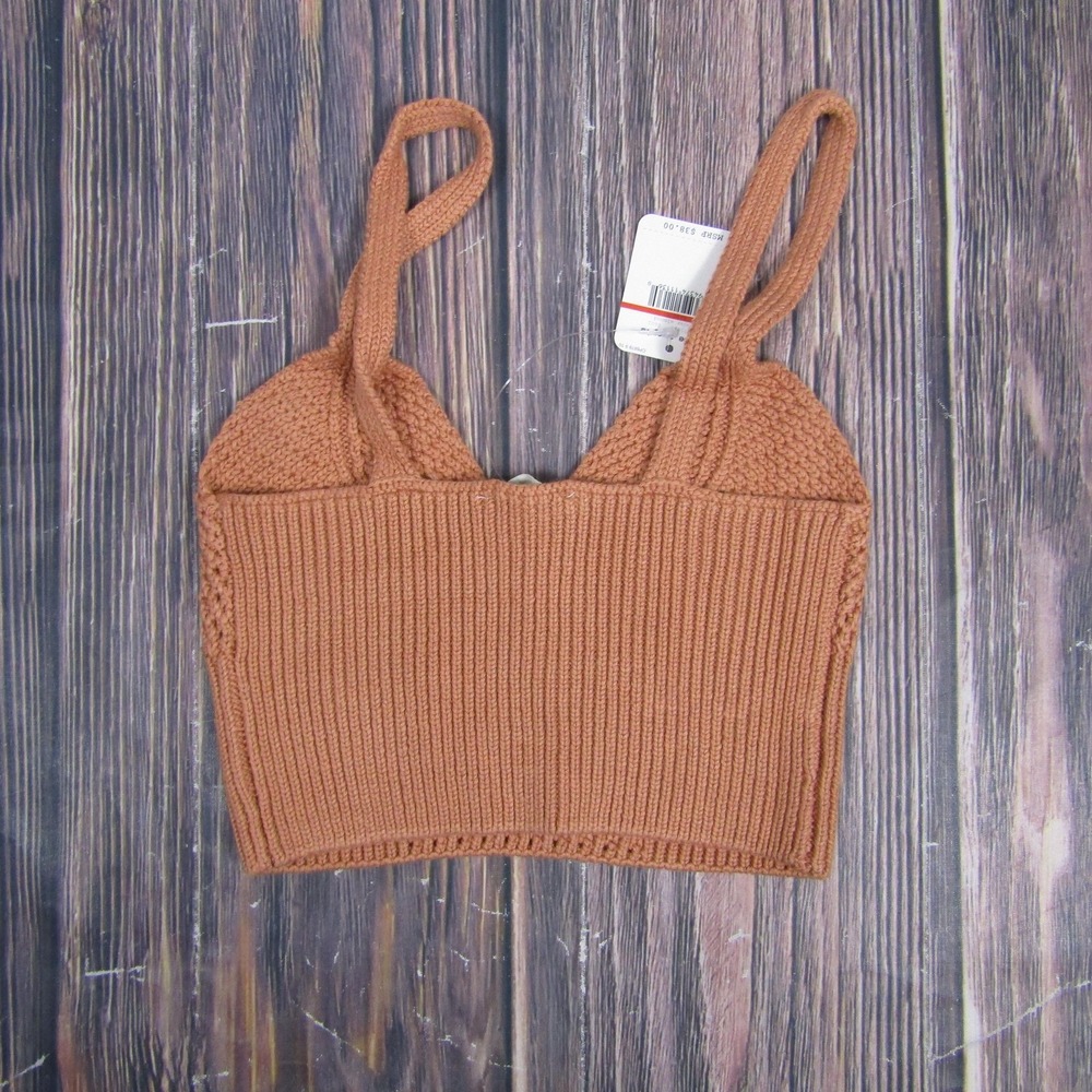 Free People Sweater Womens Extra Small Brown Sugar Almond Knit Crop Tank Top NWT - Picture 3 of 6